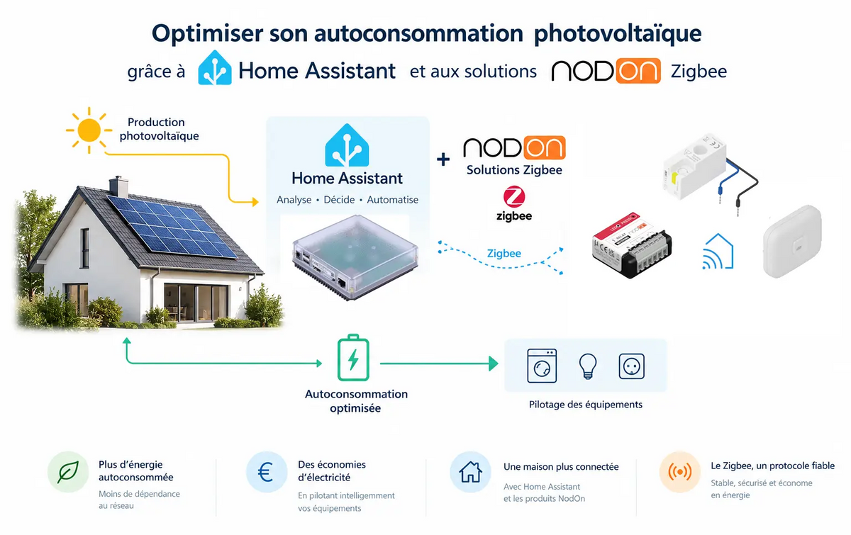Optimiser son autoconsommation photovoltaïque grâce à Home Assistant et aux solutions Zigbee NodOn